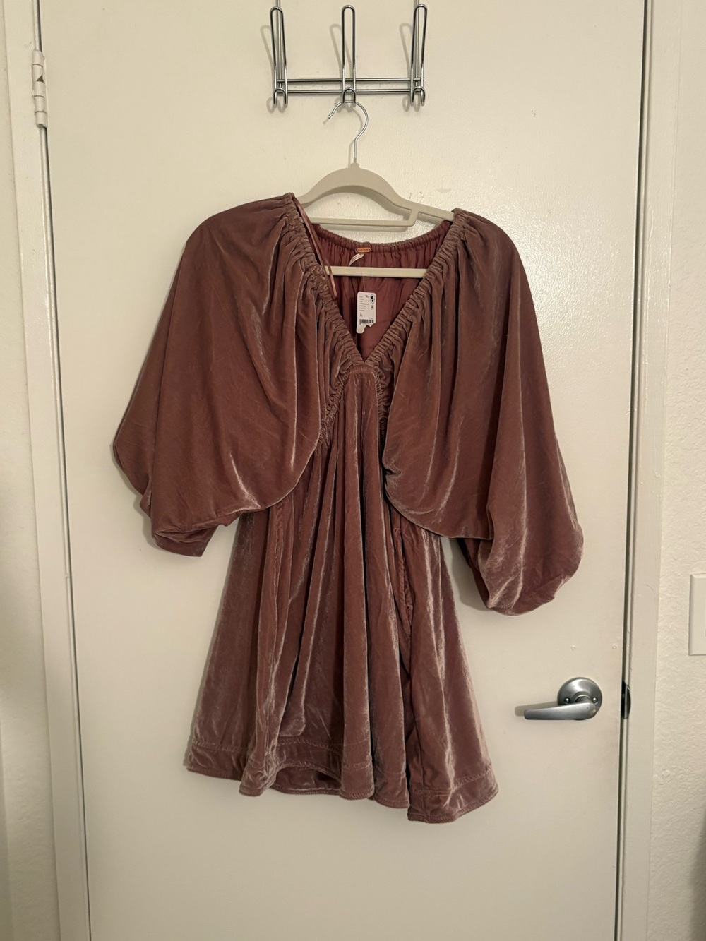 NWT Free People Velvet Smocked Mini Dress - Rose Pink